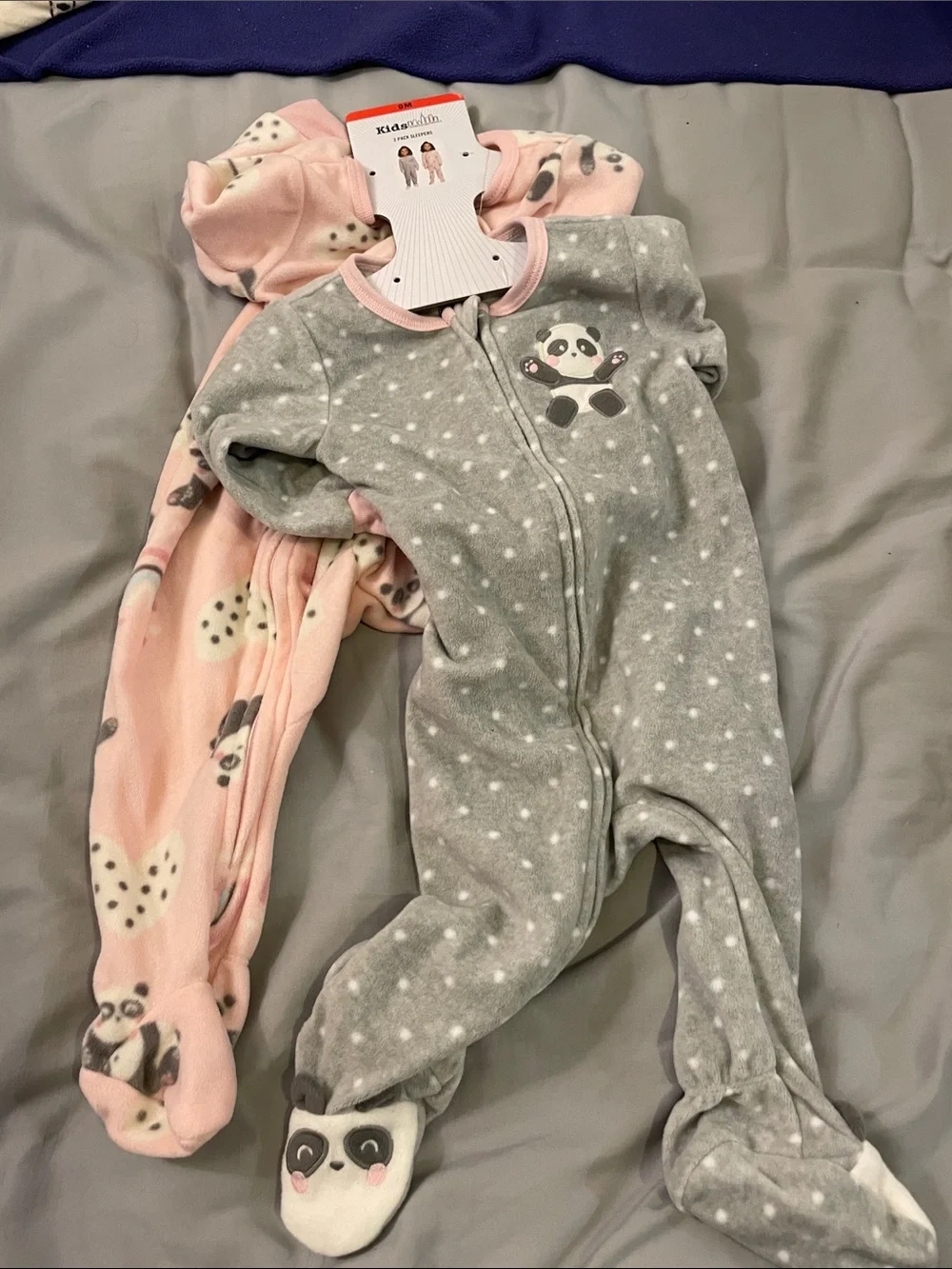 2 set Panda fleece onesie footed pajamas